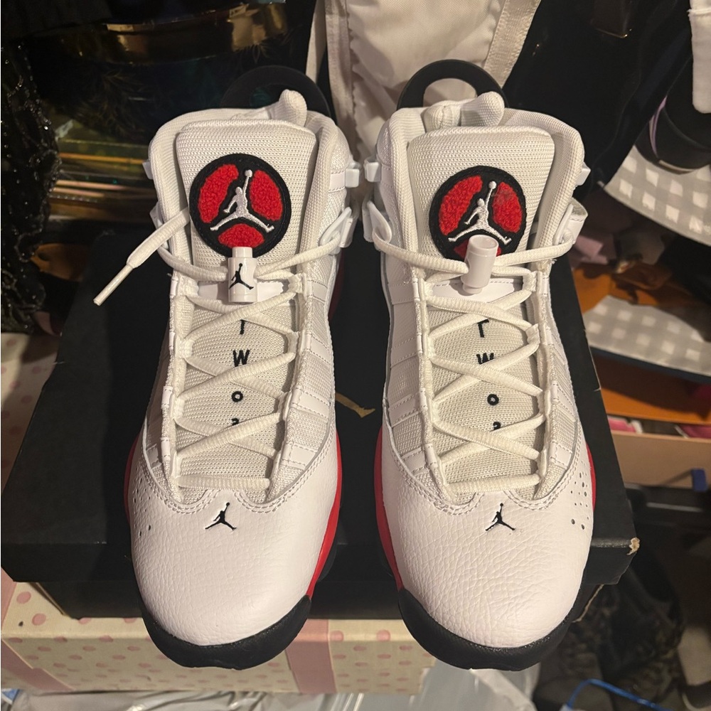 Jordan 6 Rings in White, Black, and University Red